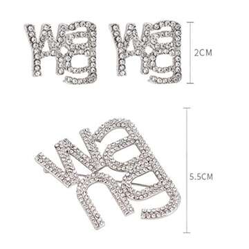 Rhinestone Brooches Crystal Wang Letter Brooch Pin Badge Shawl Pins Earrings Jewelry for Women Girls Accessories