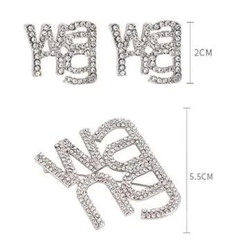 Rhinestone Brooches Crystal Wang Letter Brooch Pin Badge Shawl Pins Earrings Jewelry for Women Girls Accessories