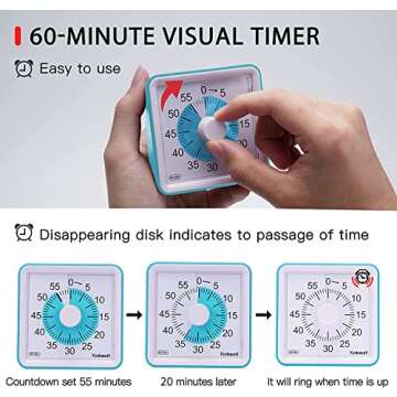Yunbaoit Visual Analog Timer,Silent Countdown Clock, Time Management Tool for Kids and Adults (LightBlue)