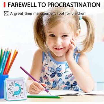 Yunbaoit Visual Analog Timer,Silent Countdown Clock, Time Management Tool for Kids and Adults (LightBlue)