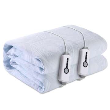 SUNNY HEAT Heated Mattress Pad Queen Size 60"x80"inch with Dual Control, Fit Up to 21 Inch Deep Pocket, 4 Heating Level and 10 Hour Auto-Off, Overheat Protection, Warmming Bed, White