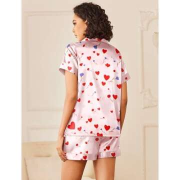 Ekouaer Womens Silk Satin Pajamas Sets 2 Piece Short Sleeve Sleepwear Button Down Top and Shorts Pjs...