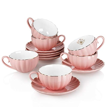 Amazingware Royal Pink Tea Cup Set with Gold Trim