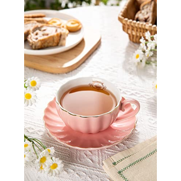 Amazingware Royal Pink Tea Cup Set with Gold Trim