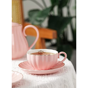 Amazingware Royal Pink Tea Cup Set with Gold Trim