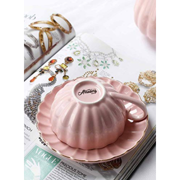 Amazingware Royal Pink Tea Cup Set with Gold Trim