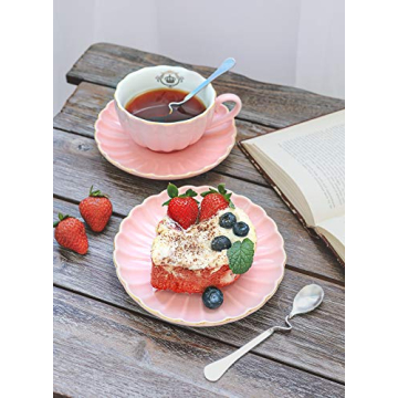 Amazingware Royal Pink Tea Cup Set with Gold Trim