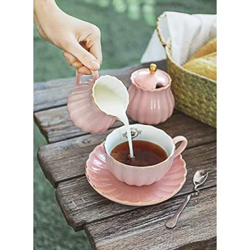 Amazingware Royal Pink Tea Cup Set with Gold Trim