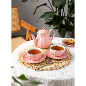 Amazingware Royal Pink Tea Cup Set with Gold Trim