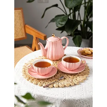 Amazingware Royal Pink Tea Cup Set with Gold Trim