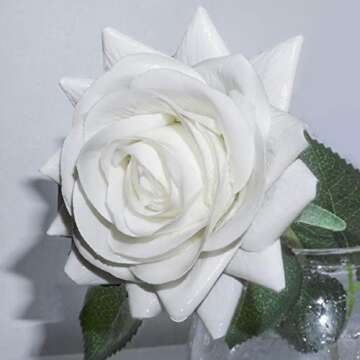 DIGIROOT Artificial Flowers Fake Rose, 12pcs Real Touch Silk Rose Flowers DIY for Wedding, Party and Home Decoration, White