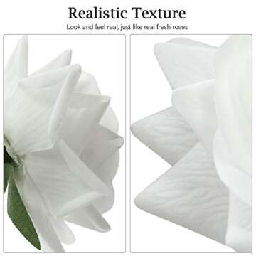 DIGIROOT Artificial Flowers Fake Rose, 12pcs Real Touch Silk Rose Flowers DIY for Wedding, Party and Home Decoration, White