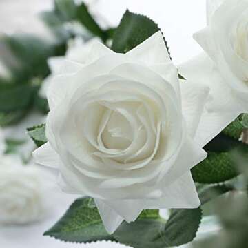 DIGIROOT Artificial Flowers Fake Rose, 12pcs Real Touch Silk Rose Flowers DIY for Wedding, Party and Home Decoration, White
