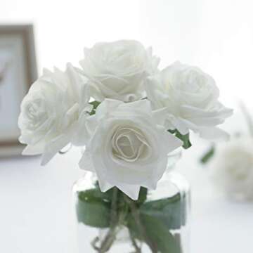 DIGIROOT Artificial Flowers Fake Rose, 12pcs Real Touch Silk Rose Flowers DIY for Wedding, Party and Home Decoration, White