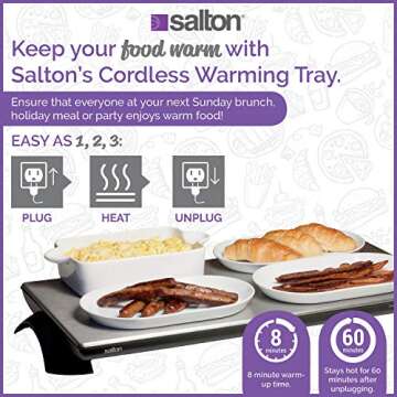 Cordless Warming Tray by Salton | Large Electric Hot Plate | Cooking, Serving & Warming Tray | 23-3/...