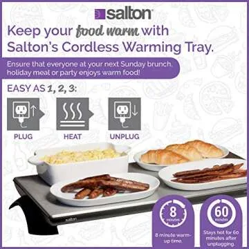 Cordless Warming Tray by Salton | Large Electric Hot Plate | Cooking, Serving & Warming Tray | 23-3/...
