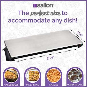 Cordless Warming Tray by Salton | Large Electric Hot Plate | Cooking, Serving & Warming Tray | 23-3/4” x 11-3/4” Hot Plate