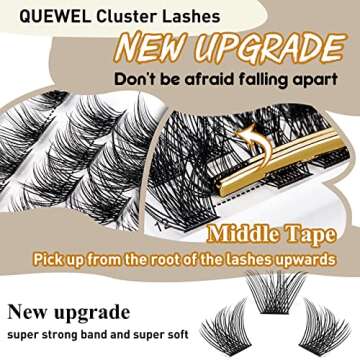 QUEWEL Cluster Lashes 144 Pcs Wide Stem Individual Lashes C/D Curl 8-16mm Length DIY Eyelash Extension False Eyelashes Natural&Mega Styles Soft for Personal Makeup Use at Home (Mega-D-MIX-144 Pcs)
