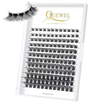 QUEWEL Cluster Lashes 144 Pcs Wide Stem Individual Lashes C/D Curl 8-16mm Length DIY Eyelash Extension False Eyelashes Natural&Mega Styles Soft for Personal Makeup Use at Home (Mega-D-MIX-144 Pcs)