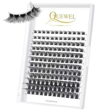 QUEWEL Cluster Lashes 144 Pcs Wide Stem Individual Lashes C/D Curl 8-16mm Length DIY Eyelash Extension False Eyelashes Natural&Mega Styles Soft for Personal Makeup Use at Home (Mega-D-MIX-144 Pcs)