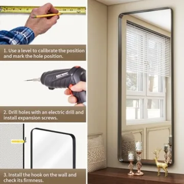 Koonmi Full Length Mirror 24x71 Stylish Black Frame