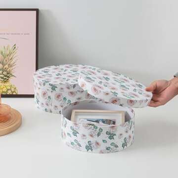 Soul & Lane Oblong Decorative Cardboard Storage Boxes with Lids, Set of 2 Floral Keepsake Boxes for Women, Oval Nesting Storage for Gifts, Home Decor, Organizing, Garden Roses