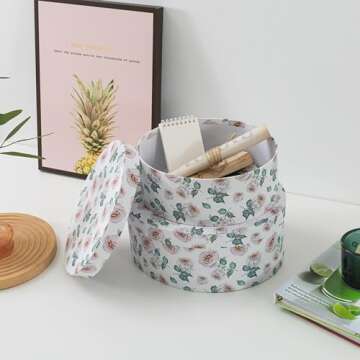 Soul & Lane Oblong Decorative Cardboard Storage Boxes with Lids, Set of 2 Floral Keepsake Boxes for Women, Oval Nesting Storage for Gifts, Home Decor, Organizing, Garden Roses