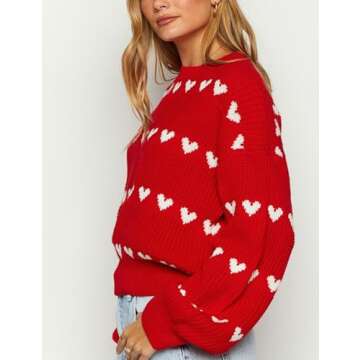 Wanzetaly Women's Heart Sweater Cute Knit Pullover