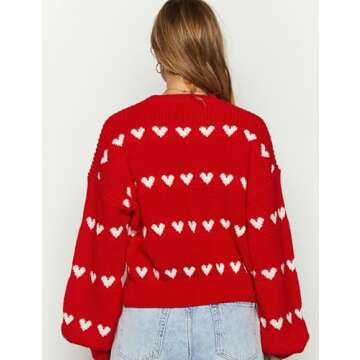 Wanzetaly Women's Heart Sweater Cute Knit Pullover
