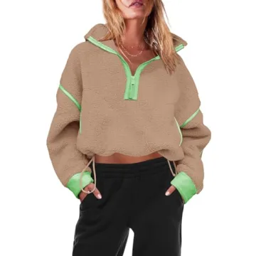 Panadila Womens Half Zip Sherpa Fleece Pullover Warm Fuzzy Sweater