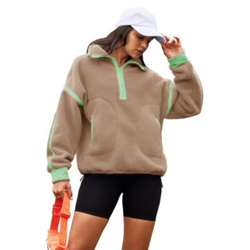 Panadila Womens Half Zip Sherpa Fleece Pullover Warm Fuzzy Sweater