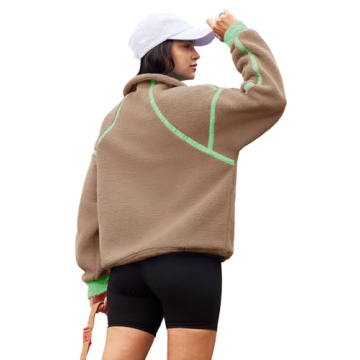 Panadila Womens Half Zip Sherpa Fleece Pullover Warm Fuzzy Sweater