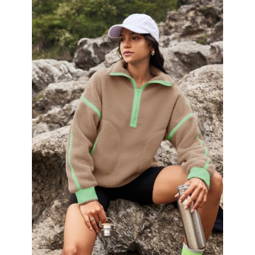Panadila Womens Half Zip Sherpa Fleece Pullover Warm Fuzzy Sweater