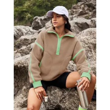 Panadila Womens Half Zip Sherpa Fleece Pullover Warm Fuzzy Sweater