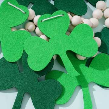 Haakong St Patricks Day Garland Shamrock Garland Decorations with Wooden Beads for Home Wall Party Supplies Decor