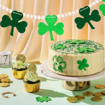 Haakong St Patricks Day Garland Shamrock Garland Decorations with Wooden Beads for Home Wall Party Supplies Decor