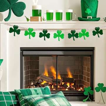 Haakong St Patricks Day Garland Shamrock Garland Decorations with Wooden Beads for Home Wall Party Supplies Decor