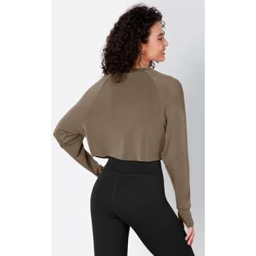ODODOS Modal Soft Long Sleeve Cropped Sweatshirts with Thumb Hole for Women Crew Neck Pullover Crop Top, Espresso, X-Large