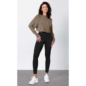 ODODOS Modal Soft Long Sleeve Cropped Sweatshirts with Thumb Hole for Women Crew Neck Pullover Crop Top, Espresso, X-Large