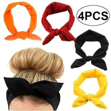 Yuyeran 4PCS Women Elastic Bow Hairband Adult Turban Knotted Bunny Ears Headband Headdress Hair Accessories Headwrap