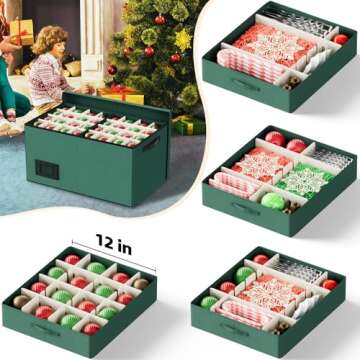 Beainbox Ornament Storage Box - 128-3" Christmas Ornaments Organizer Storage Box, Holiday Ornament Storage Container Bag with 8 Stackable Trays