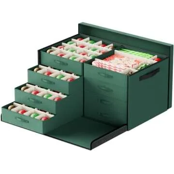 Beainbox Ornament Storage Box - 128-3" Christmas Ornaments Organizer Storage Box, Holiday Ornament Storage Container Bag with 8 Stackable Trays