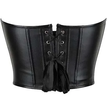 SHYMMUO Women Black Leather Corset Tops Sexy Strapless Crop Top Boned Bustier Bra L