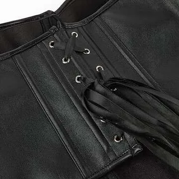 SHYMMUO Women Black Leather Corset Tops Sexy Strapless Crop Top Boned Bustier Bra L