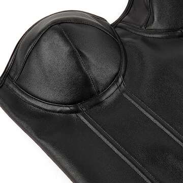 SHYMMUO Women Black Leather Corset Tops Sexy Strapless Crop Top Boned Bustier Bra L