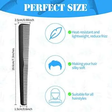 Boao 6-Piece Carbon Fiber Tapered Comb Set for All Hair Types