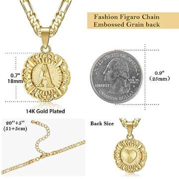 KissYan Initial Necklaces for Women, 14K Gold Plated Round Letter Pendant Capital Monogram Necklace Alphabets from A-Z Figaro Chain Jewelry(Gold V)
