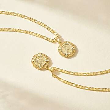 KissYan Initial Necklaces for Women, 14K Gold Plated Round Letter Pendant Capital Monogram Necklace Alphabets from A-Z Figaro Chain Jewelry(Gold V)