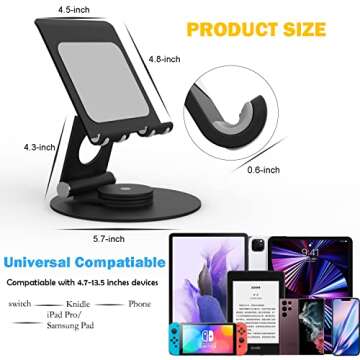 KABCON Swivel Tablet Stand, Aluminum Portable 360°Rotating Tablet Stand Holder for Desk,Business,Kitchen,Desktop,Tablet Table Stand for iPad Pro 9.7,10.5,12.9/Air Mini,Tab,Kindle,Nexus,E-Reader