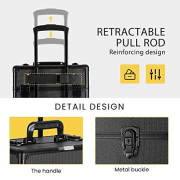 VIVOHOME 4 in 1 Makeup Rolling Train Case Aluminum Trolley Professional Cosmetic Organizer Box with Shoulder Straps 2 Keys Black(Cosmetic are not included)